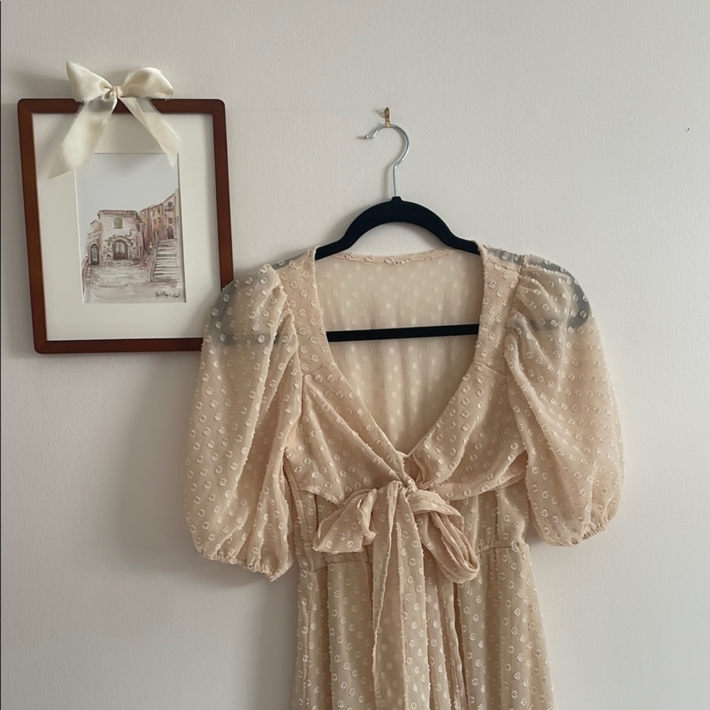 Elegant Beige Polka Dot Dress